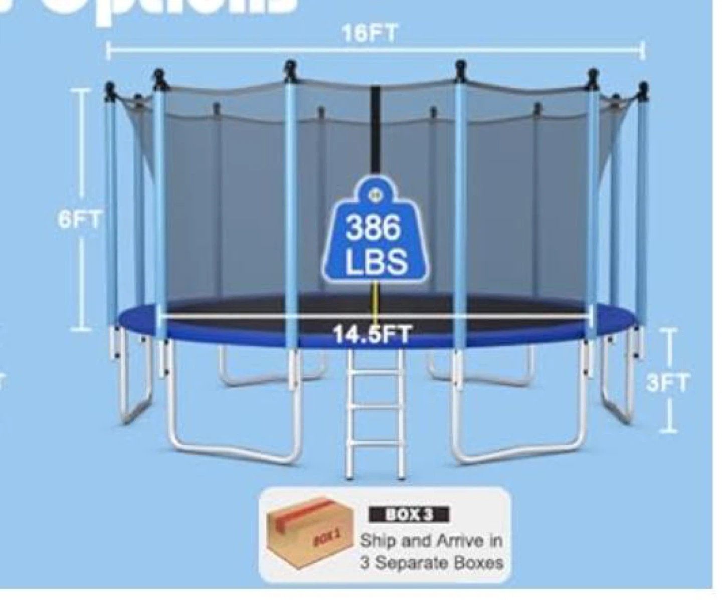 Trampoline 16FT Jumping Mat with Safety Enclosure and Ladder