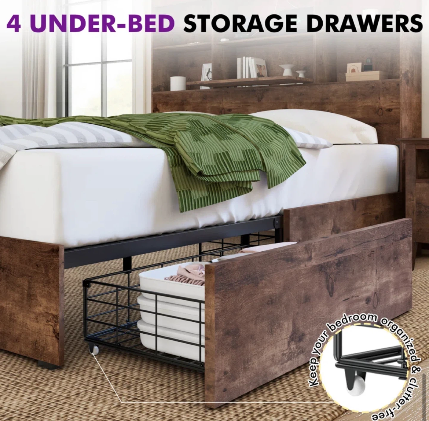 Full Size Storage Bed with Headboard and Shelves - photo 5