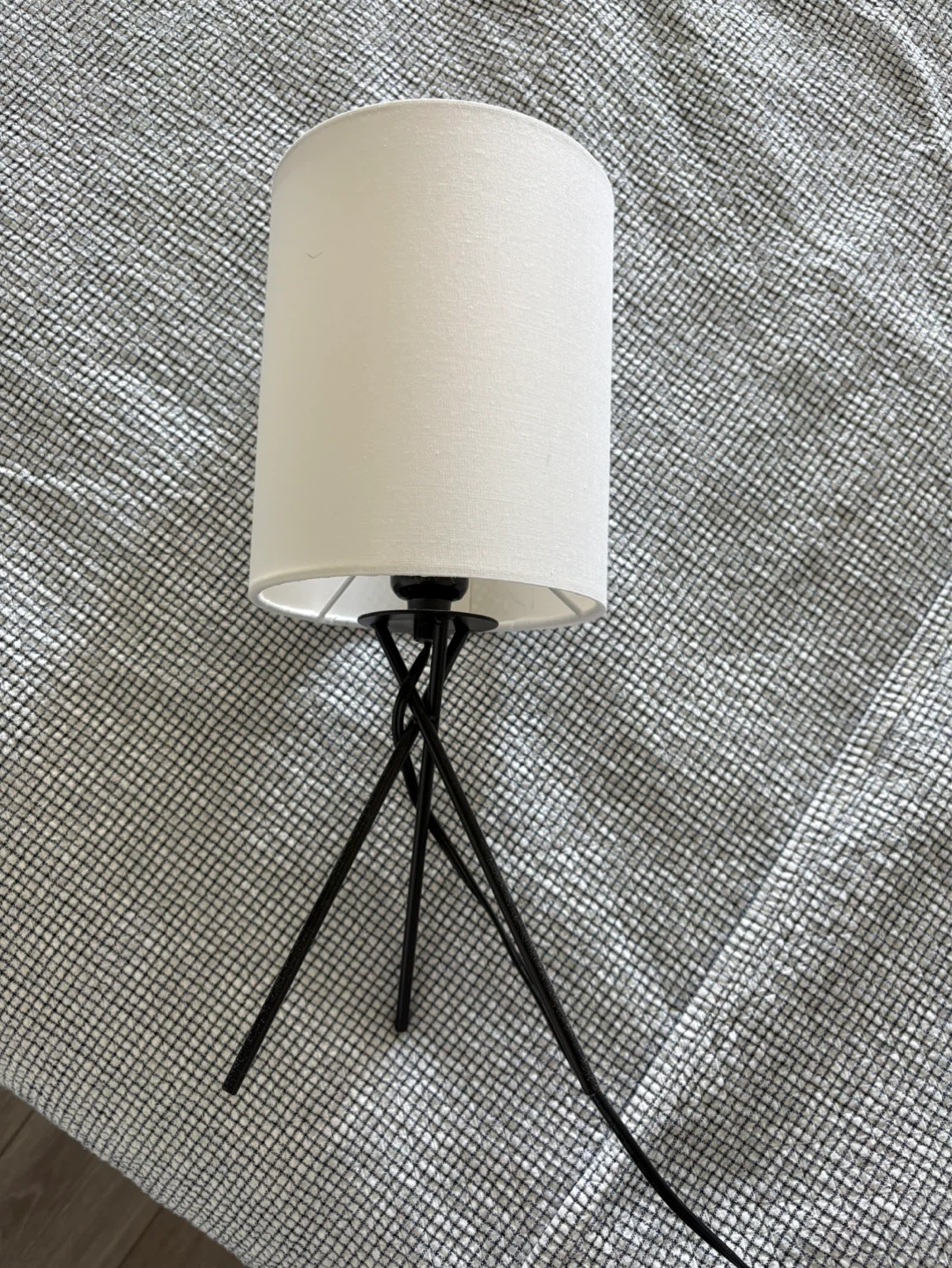 White Cylinder Table Lamp with Black Tripod Base