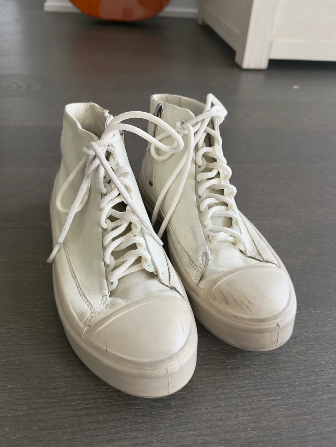 White Leather High-Top Sneakers with Zipper - photo 2