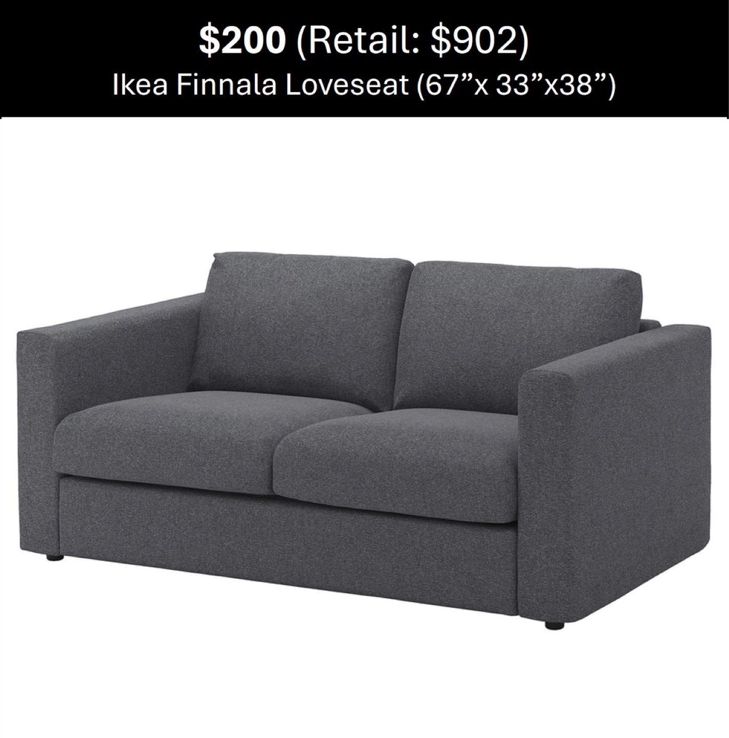 Ikea Finnala Loveseat - Dark Grey (67"x 33"x38")