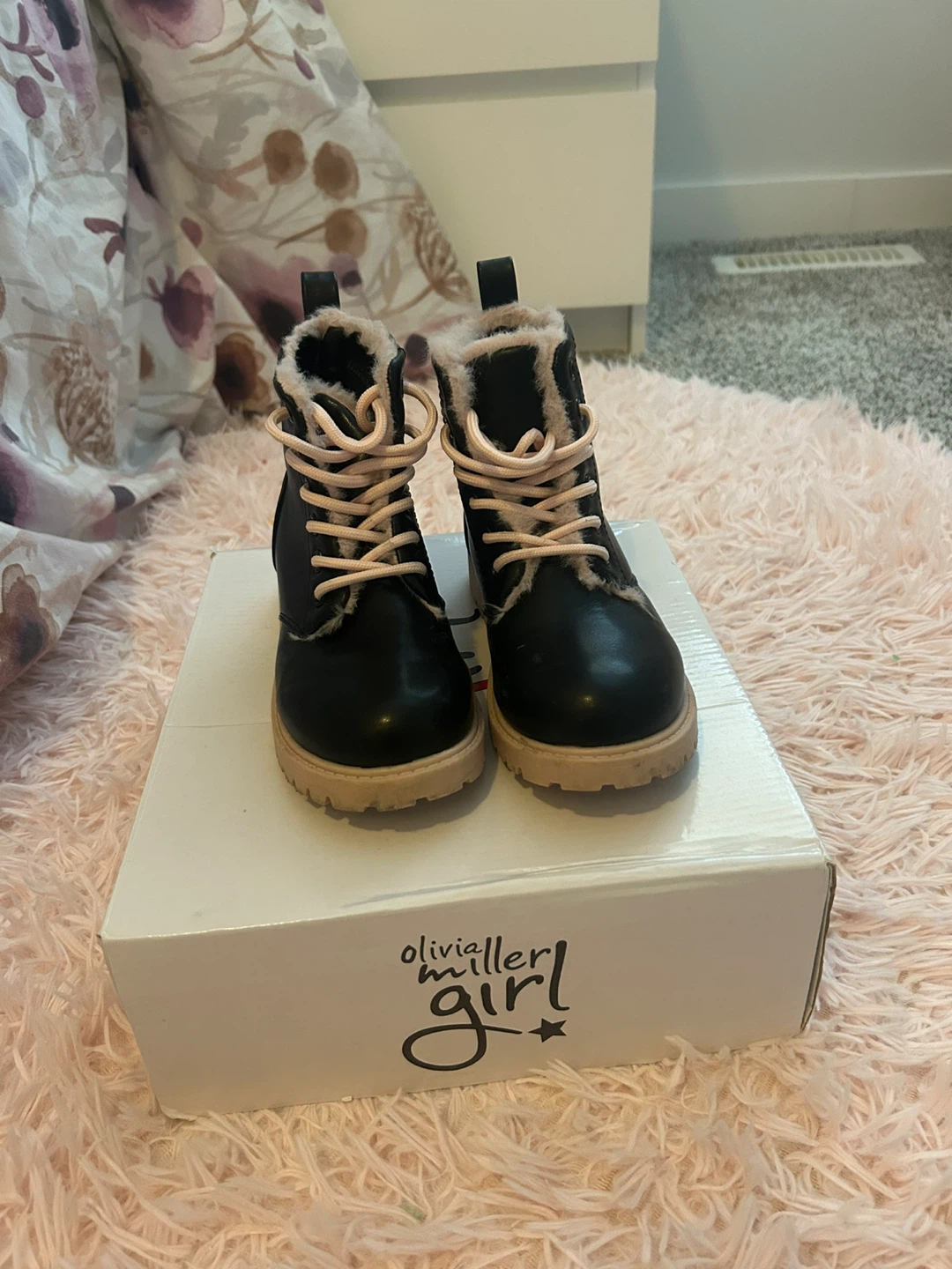 Olivia Miller Girl Black Lace-Up Boots Size 13