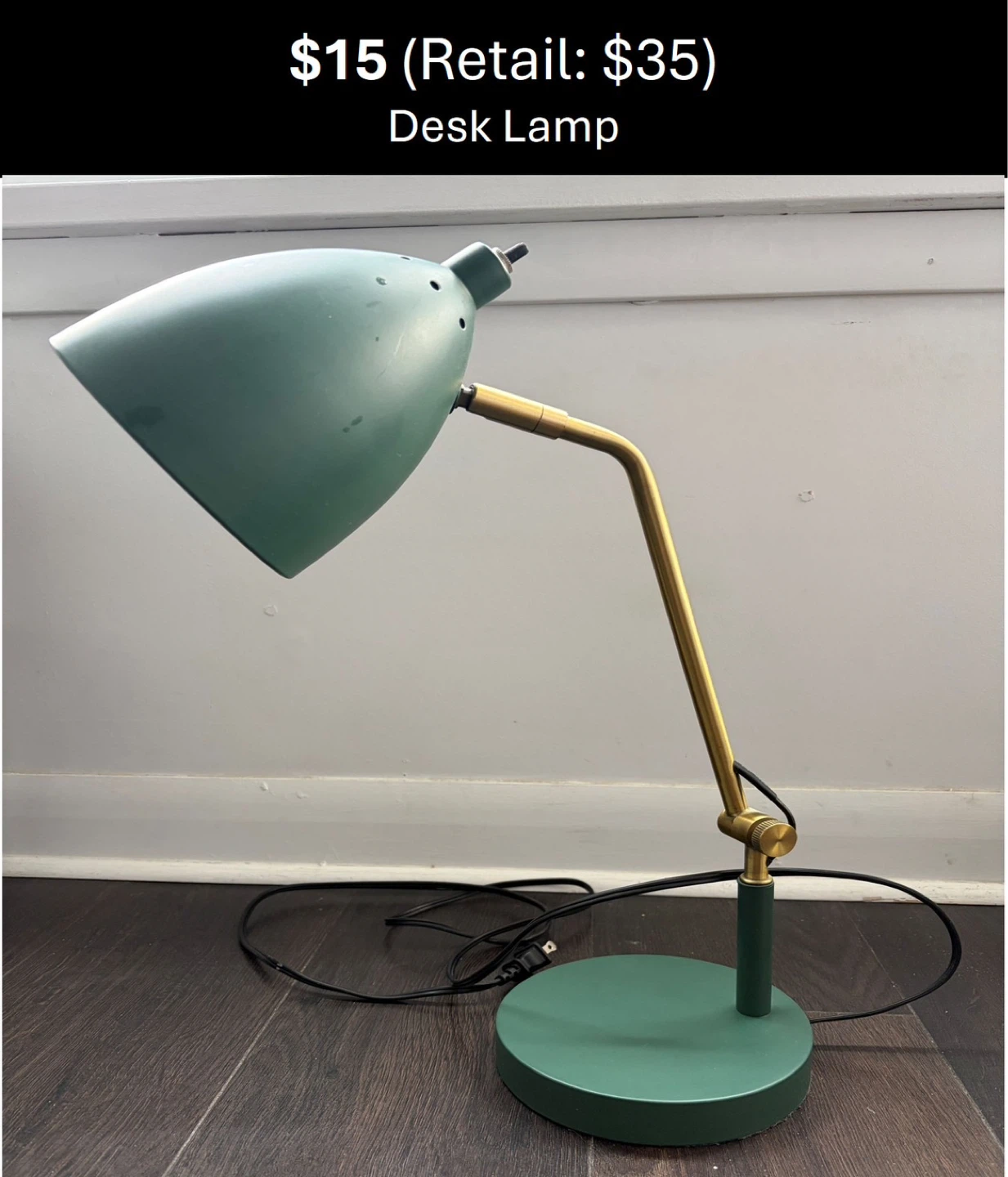 Green Desk Lamp with Brass Arm