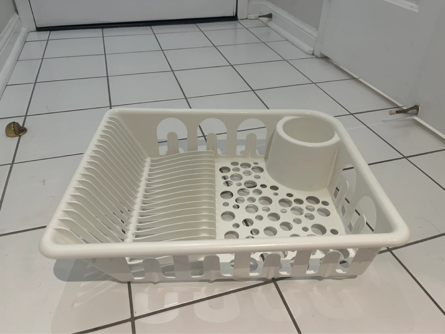 White Plastic Dish Rack with Utensil Holder