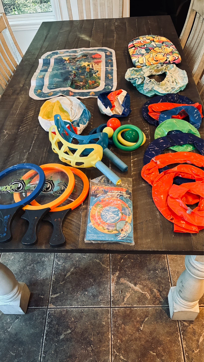 Large assortment of pool floaties/toys & outdoor games/toys