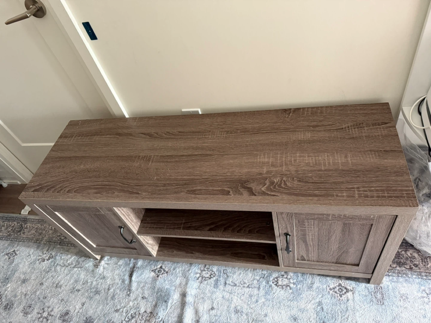 Brown Wood Grain TV Stand with Cabinet Storage