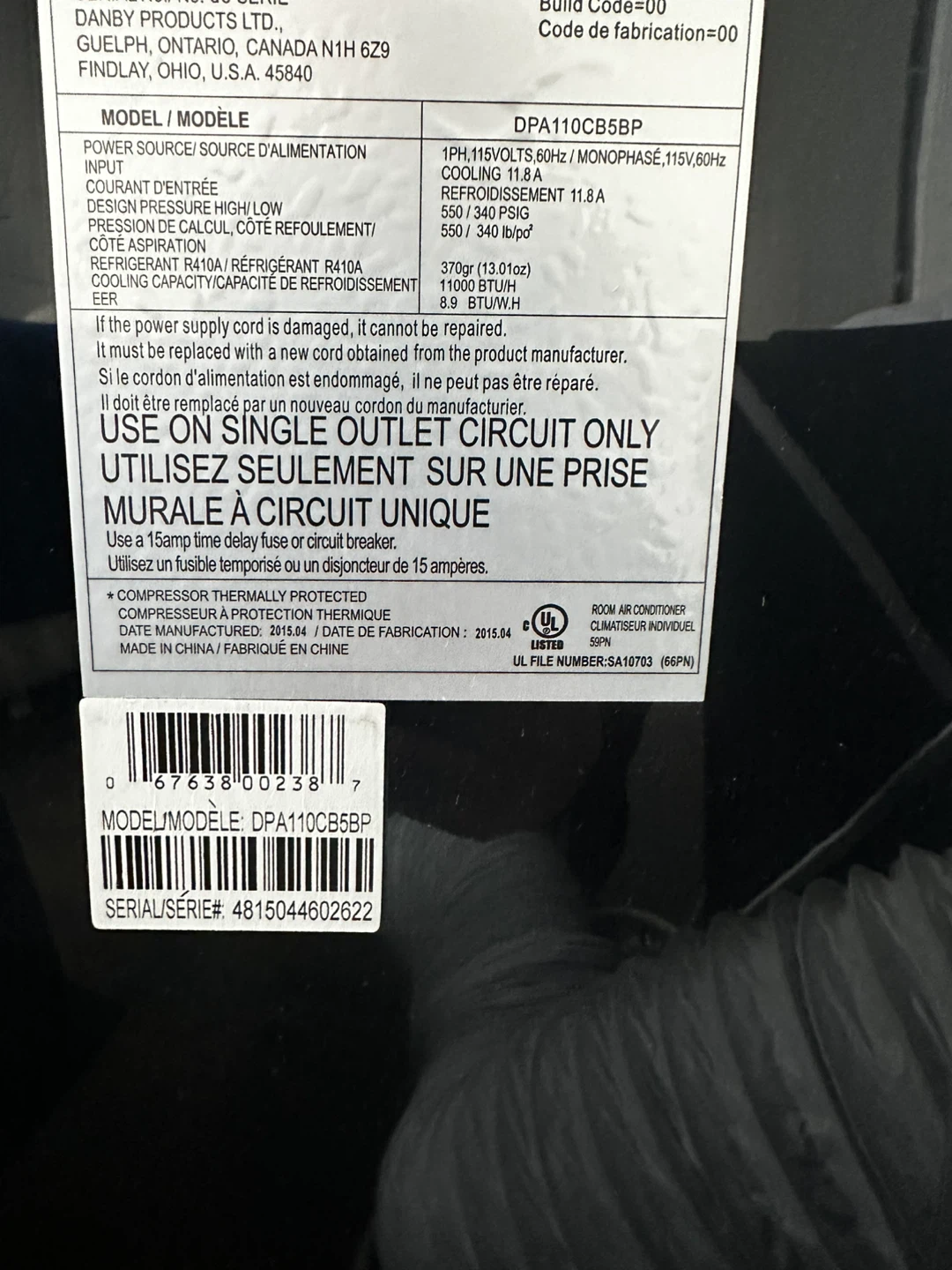 Premiere Portable Air Conditioner DPA110CB5BP - photo 4