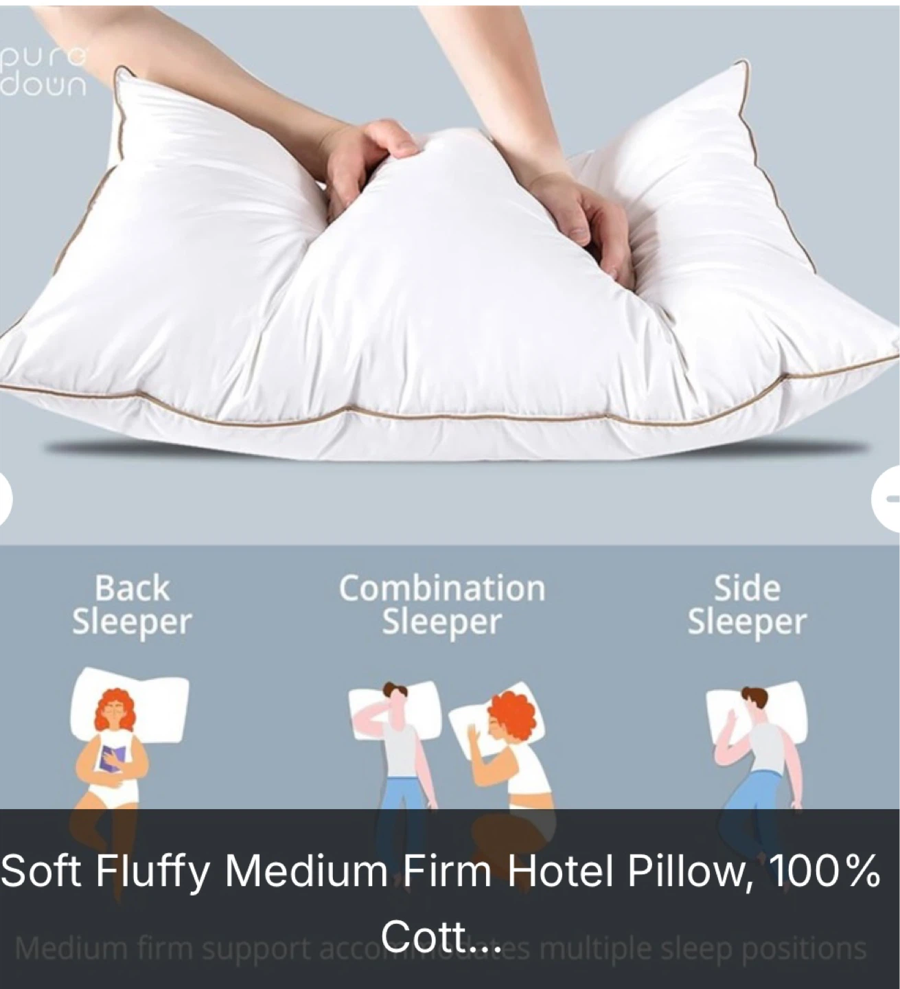 Pura Down Soft Fluffy Medium Firm Hotel Pillow - photo 2