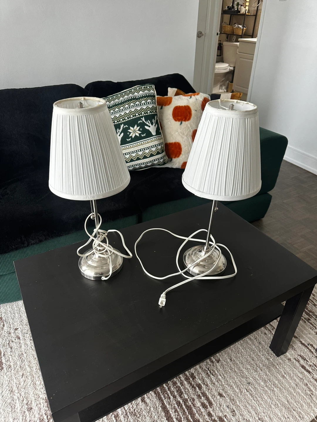 Pair of white pleated table lamps