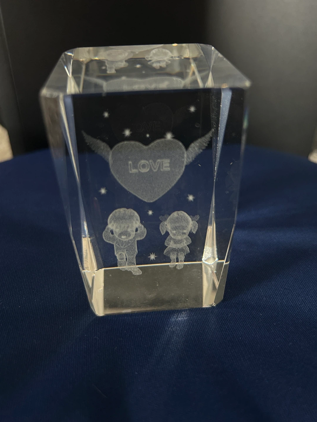 Crystal Engraved Keepsake with Love Heart and Figures (New)