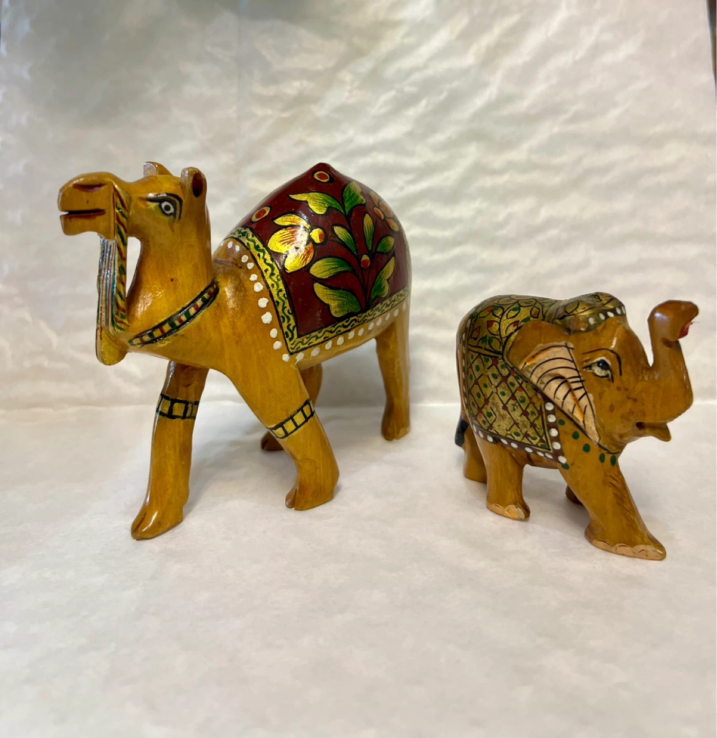 Wooden Camel & Elephant Figurines - Hand-Painted
