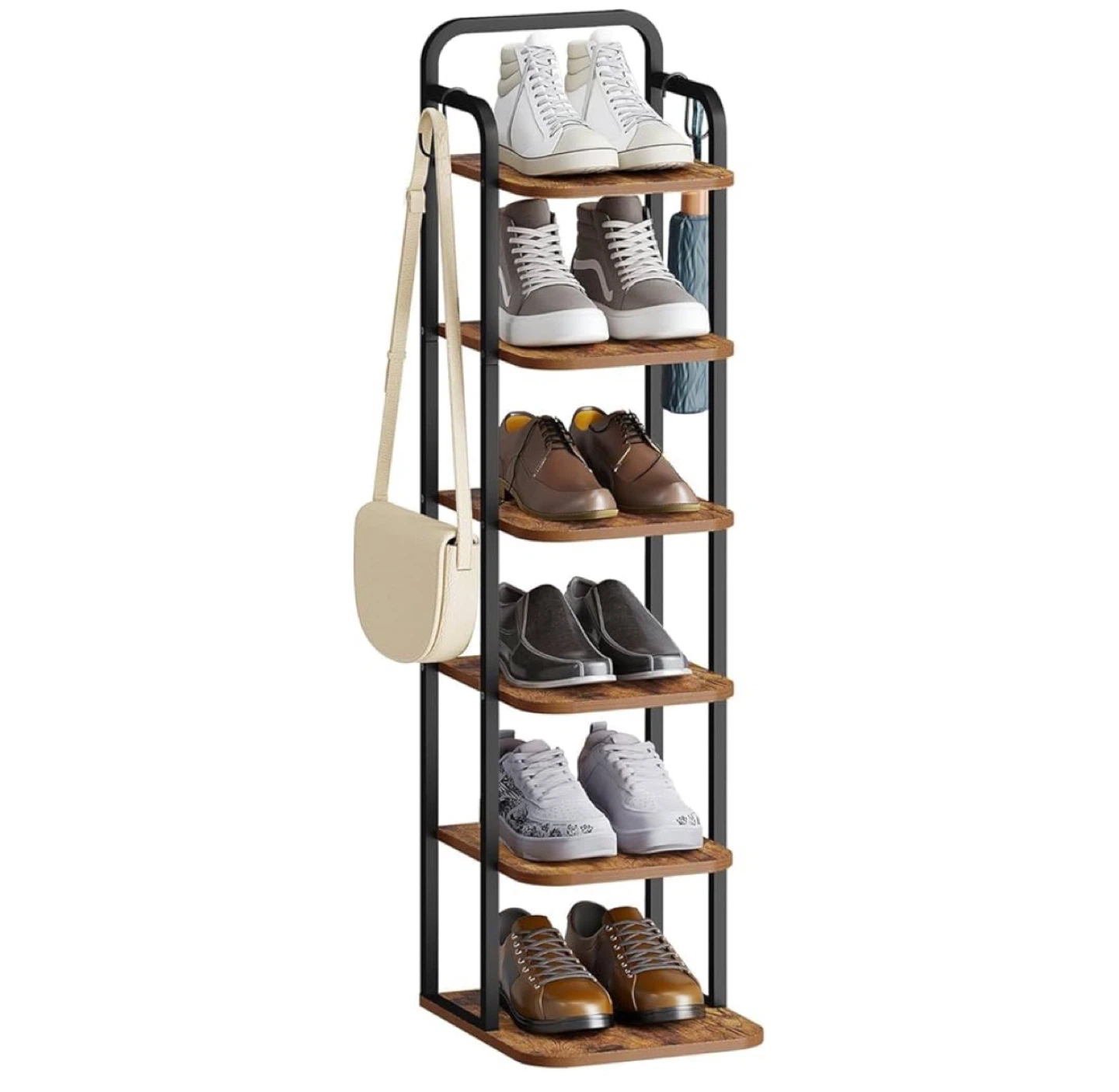 5-Tier Shoe Rack with Hooks - Wood and Metal - photo 3
