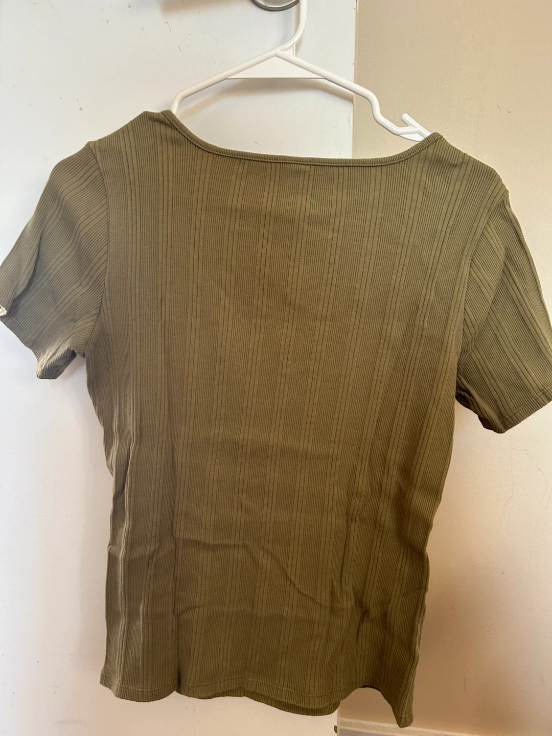 Green Ribbed Square Neck T-Shirt - photo 2