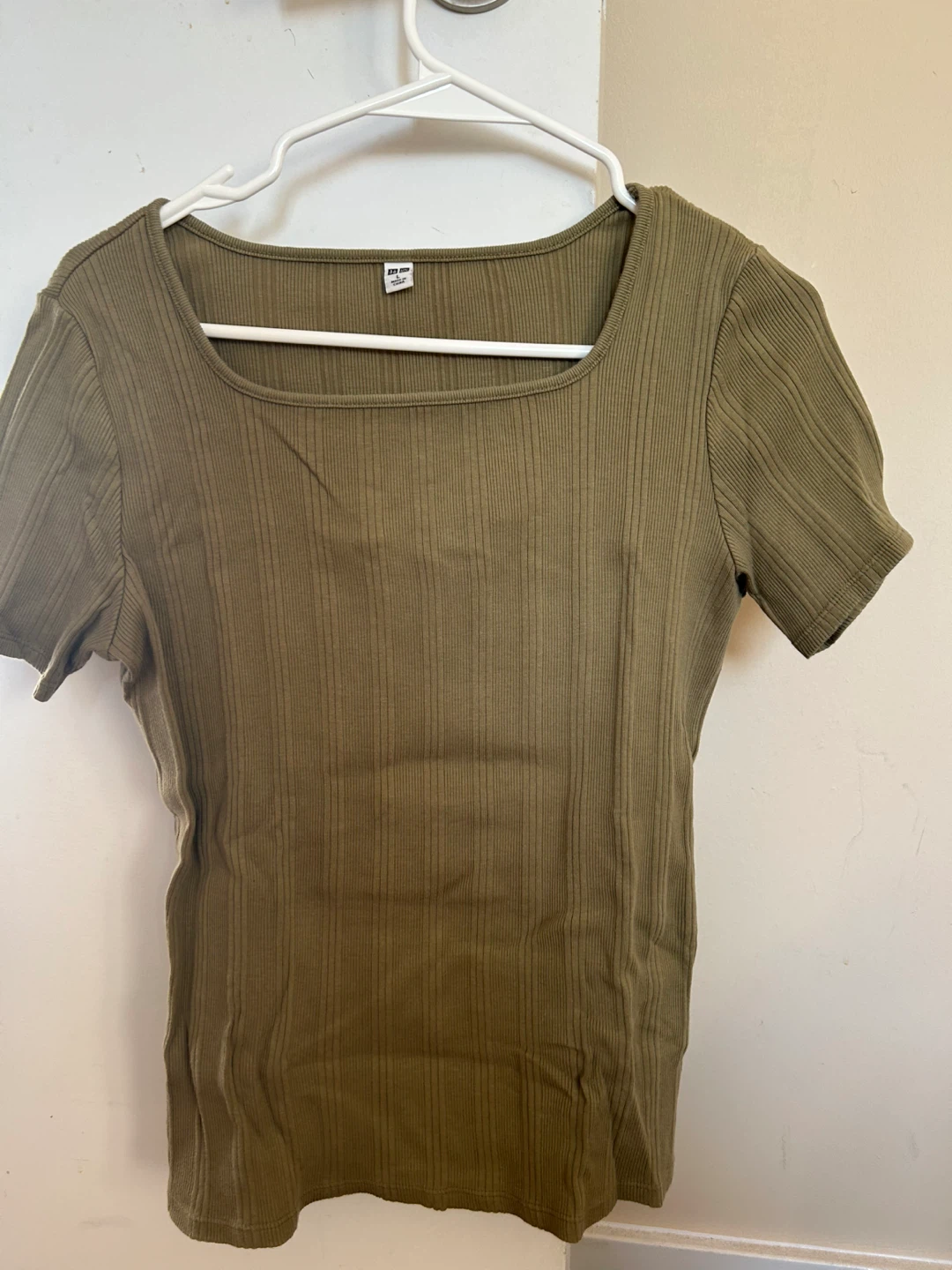 Green Ribbed Square Neck T-Shirt