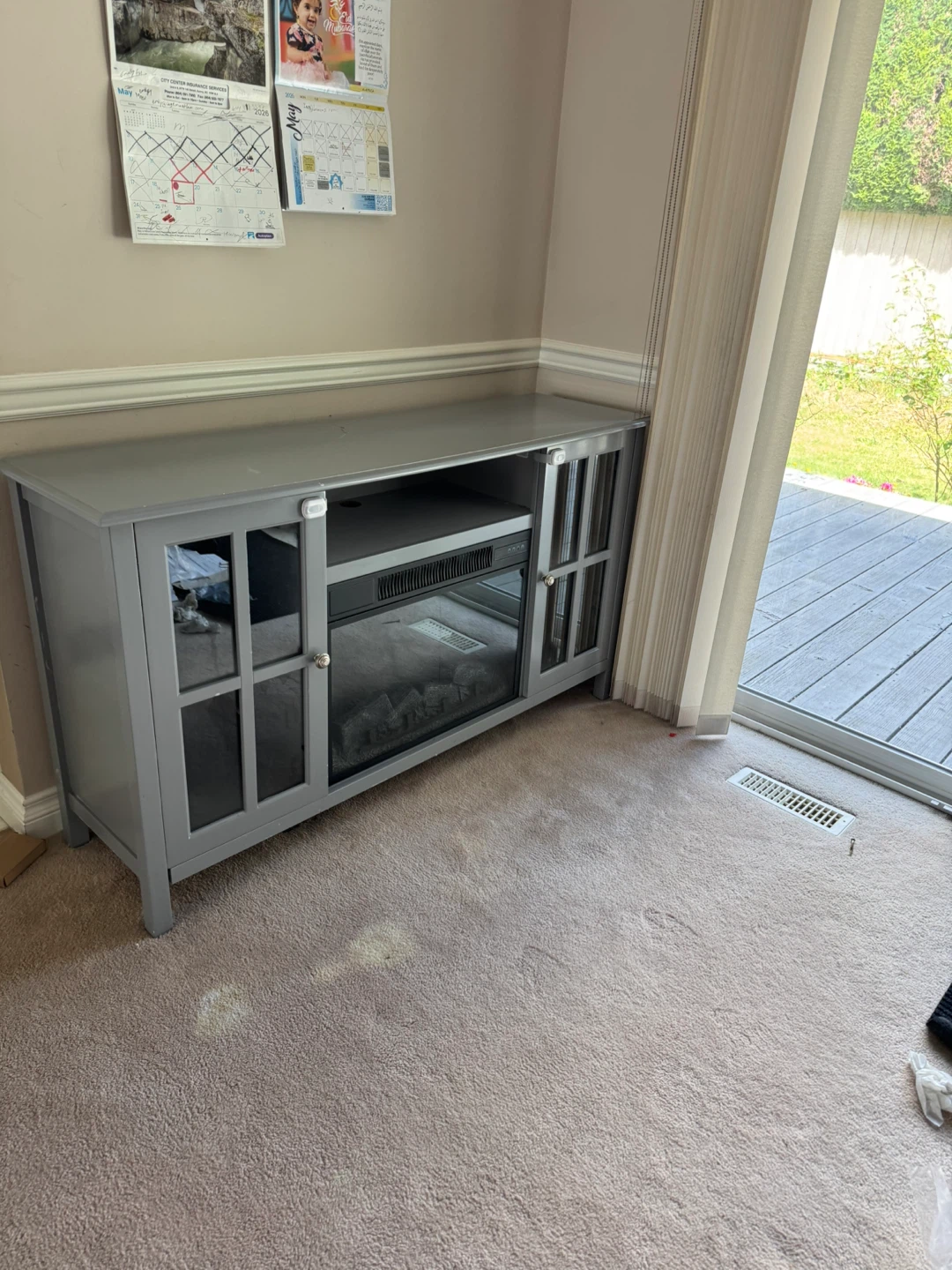 Grey Electric Fireplace TV Stand