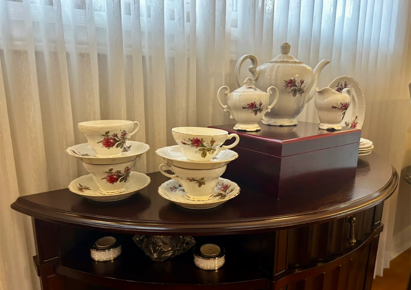 Vintage Floral Teacup and Saucer Set with Teapot