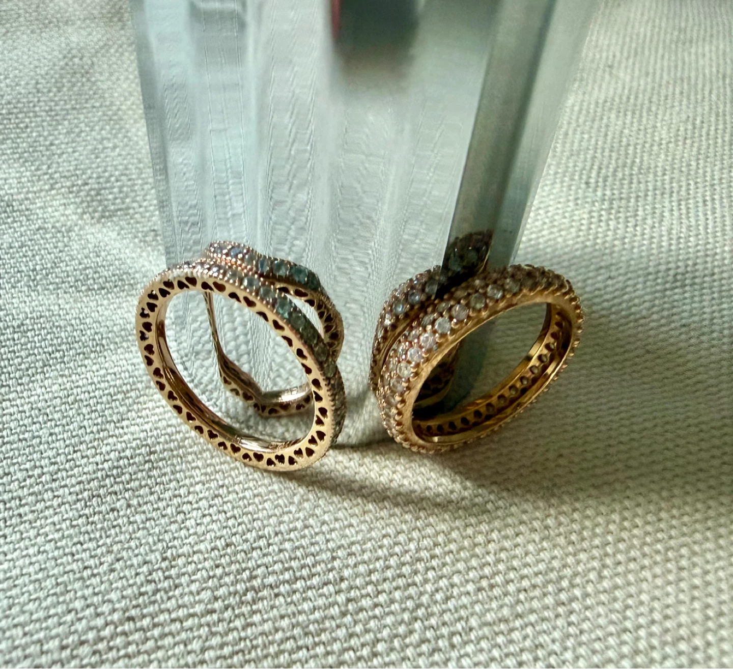 Two Rose Gold Tone Eternity Bands with CZ Stones