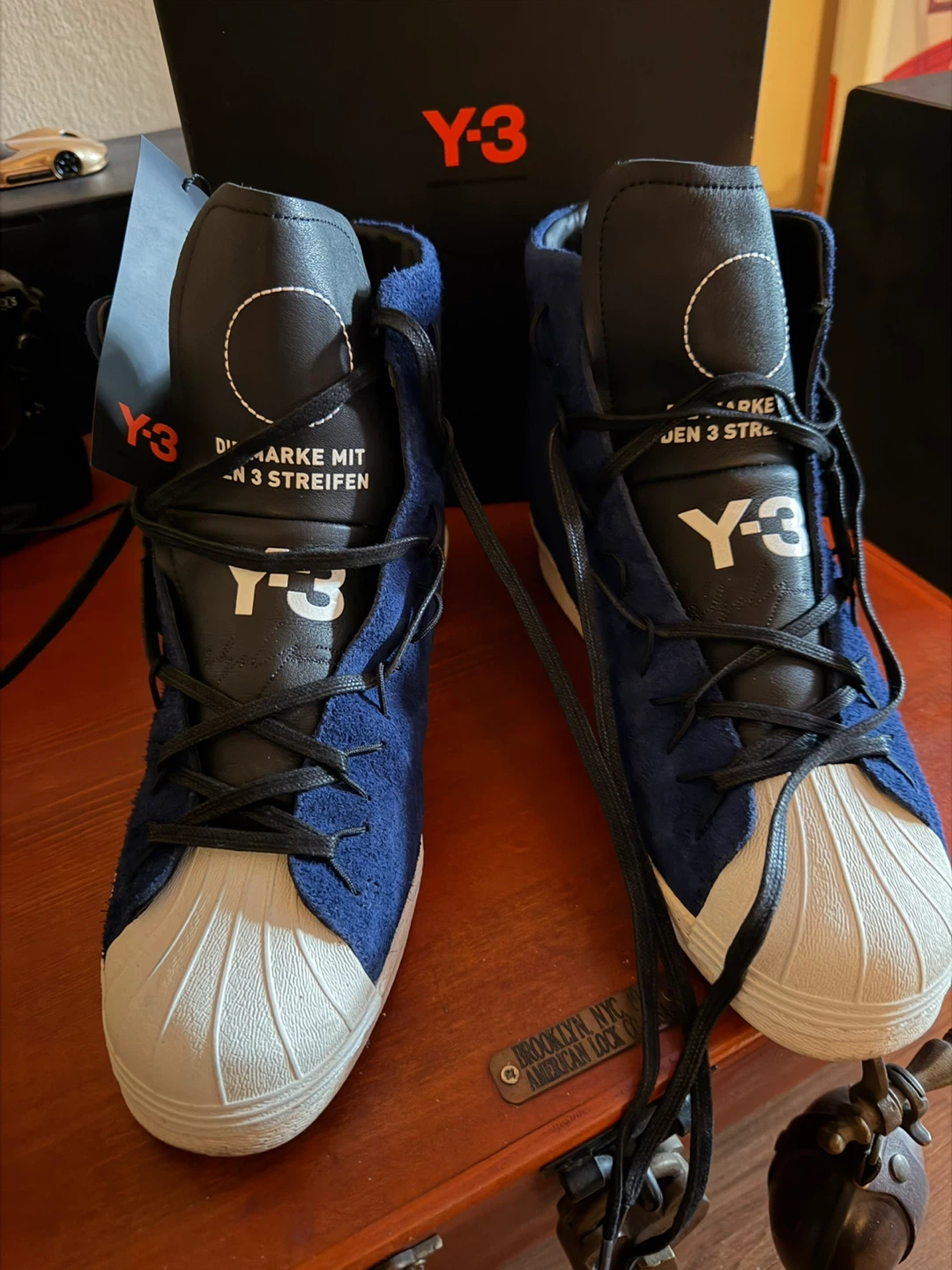 Adidas Y-3 Super High CG6232 Blue Suede Sneakers Men's Size 9.5