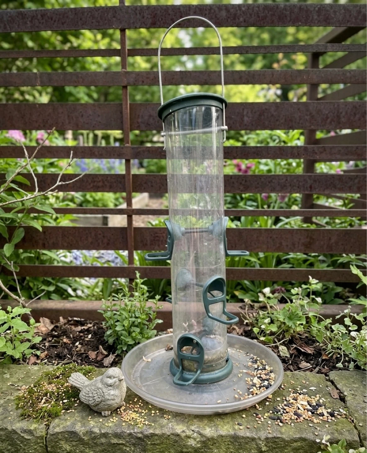Clear Bird Feeder with Green Accents