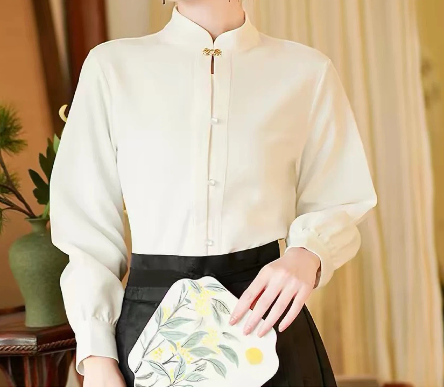 White Mandarin Collar Blouse