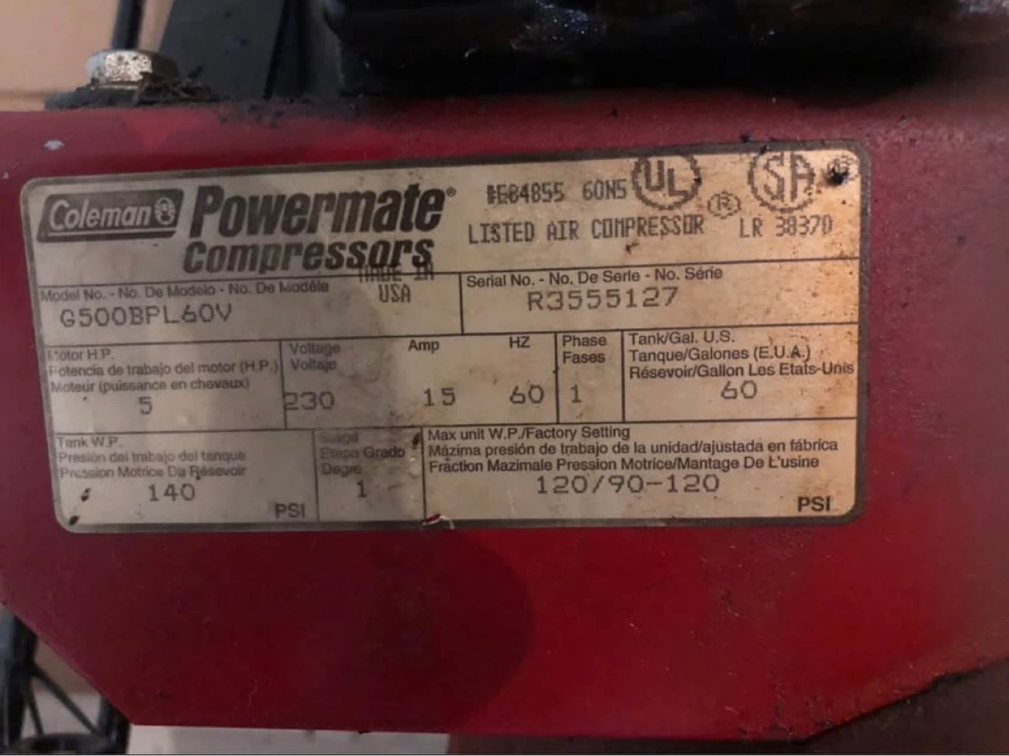 Coleman Powermate 5 HP Air Compressor - photo 2