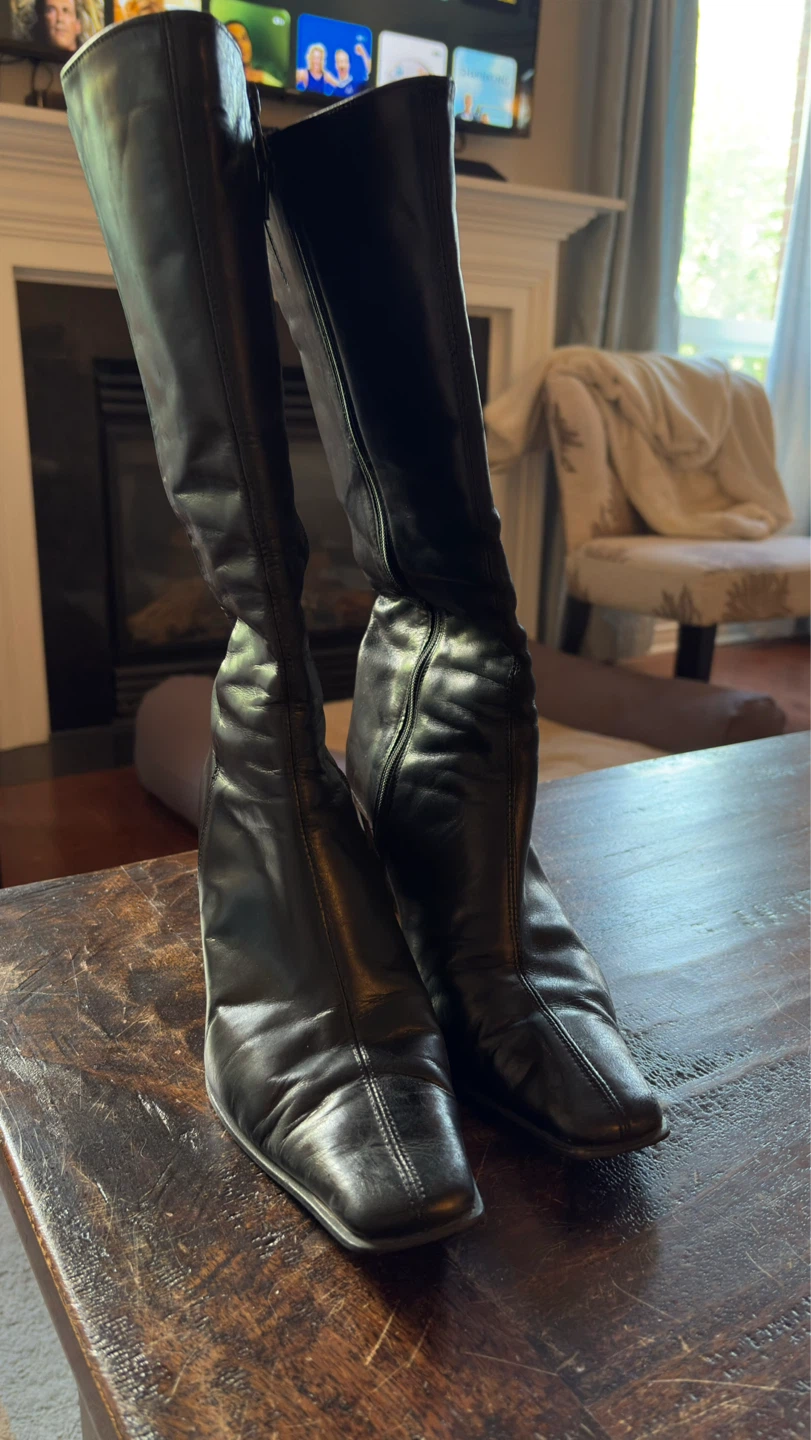 Black Leather Knee-High Boots Size 38