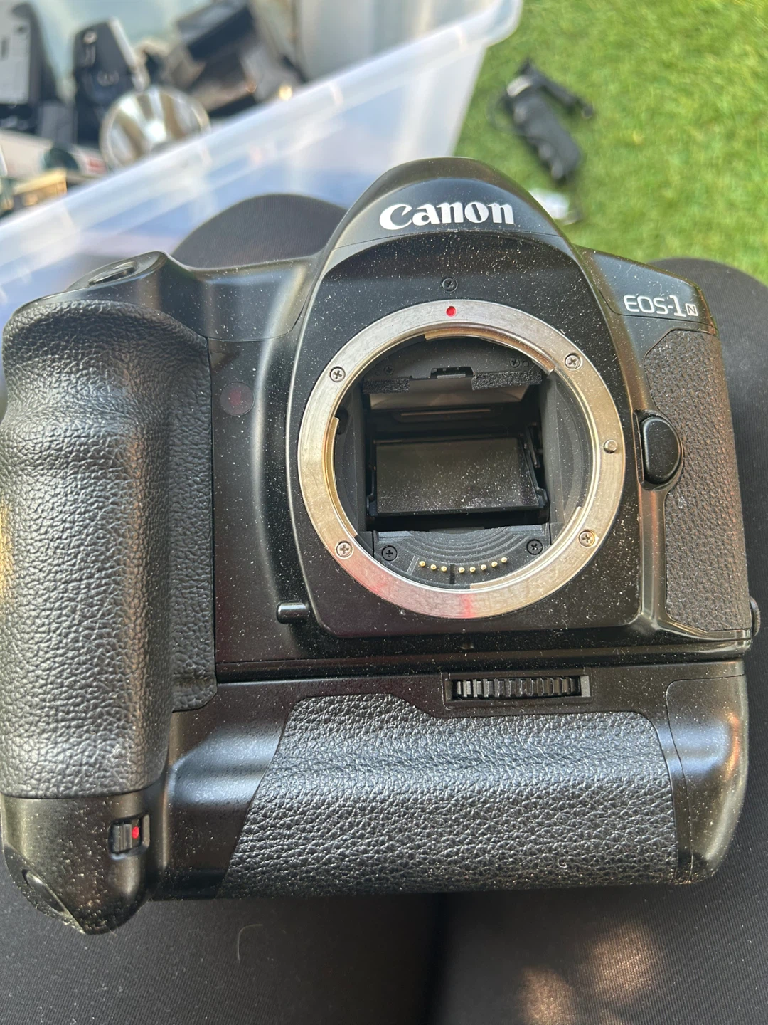 Canon EOS-1N SLR Film Camera with Soligor Flash