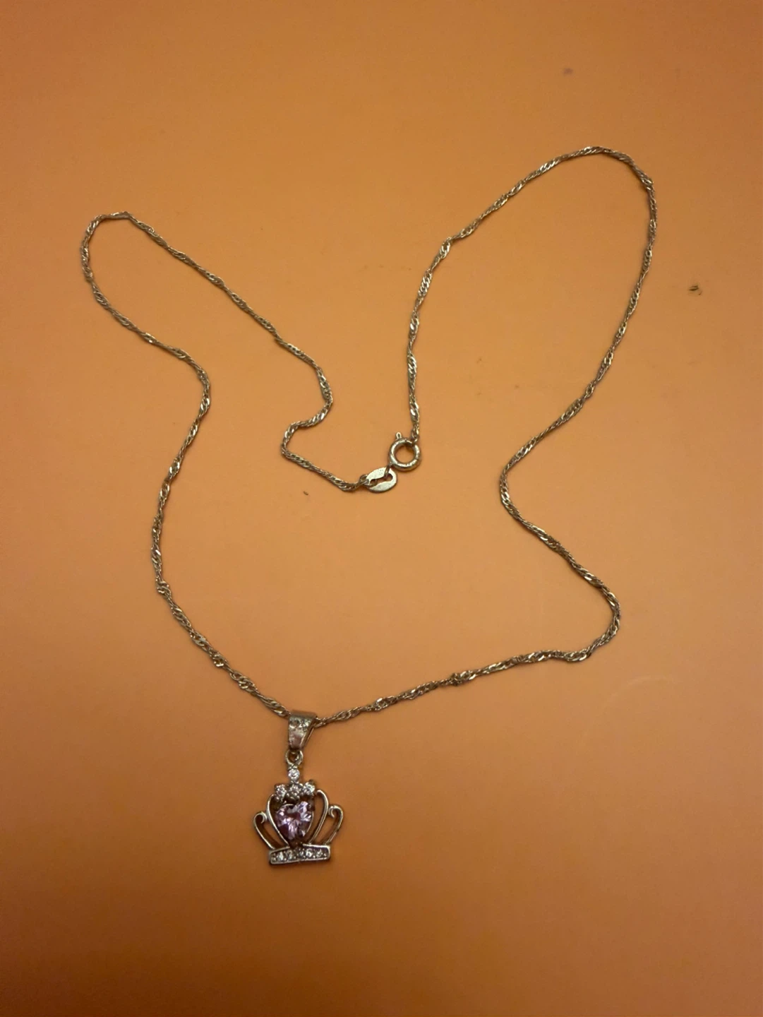 Crown Pendant Necklace with Pink Stone - photo 2