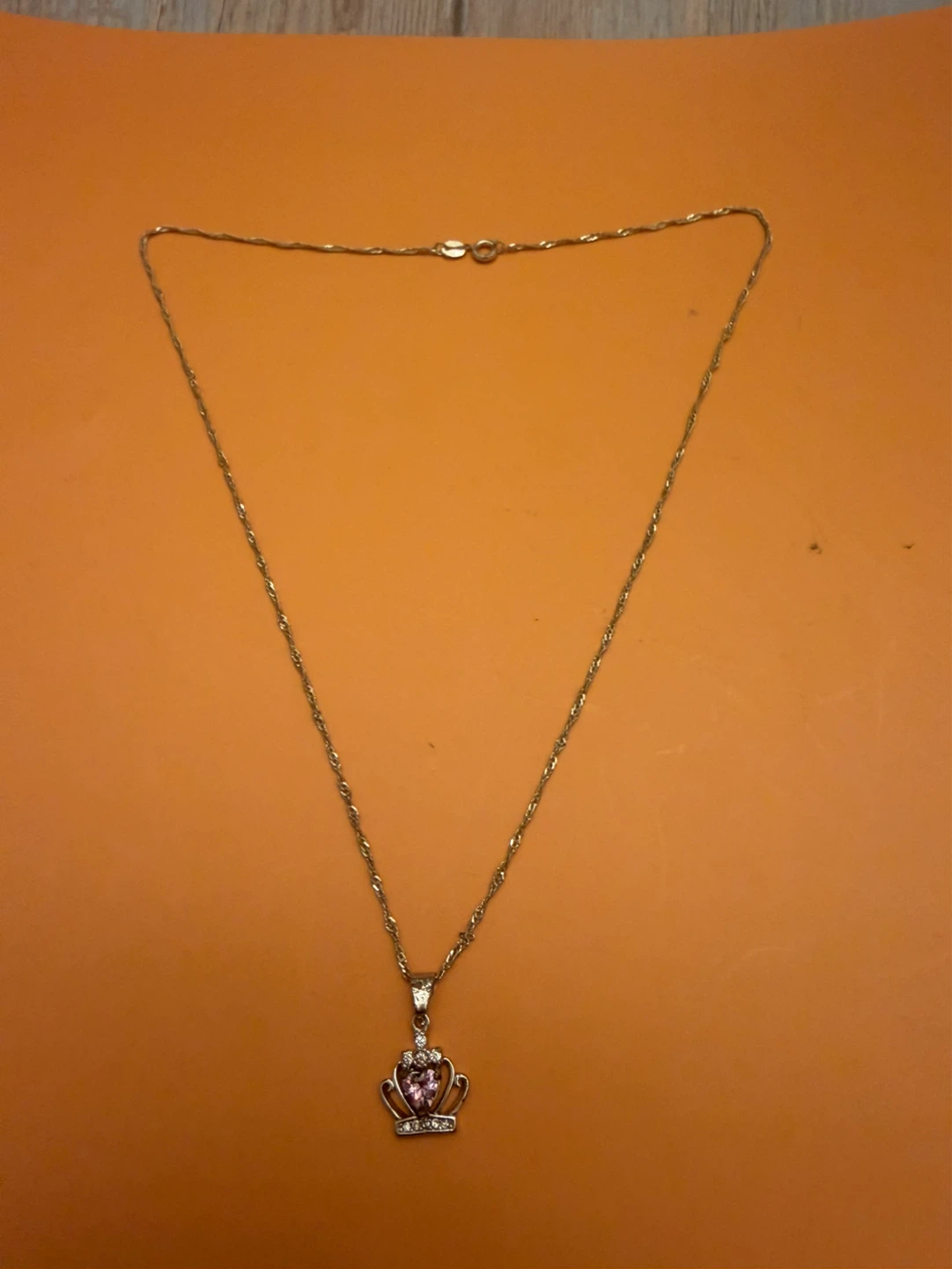 Crown Pendant Necklace with Pink Stone - photo 3