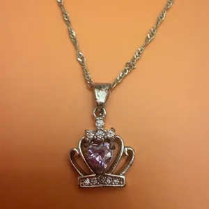 Crown Pendant Necklace with Pink Stone