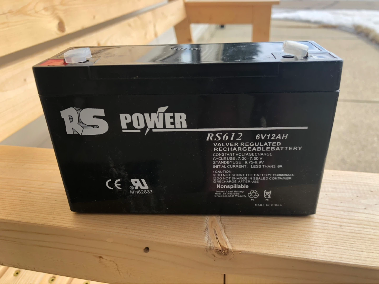 RS Power RS612 6V 12AH Rechargeable Battery