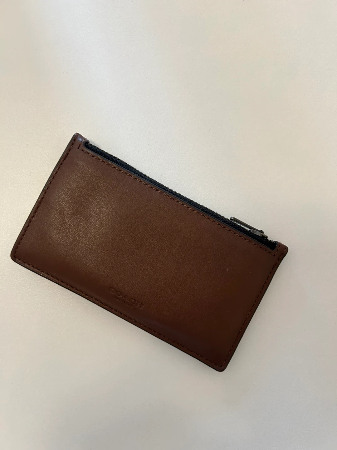 Coach Brown Leather Card Holder with Zipper Pocket