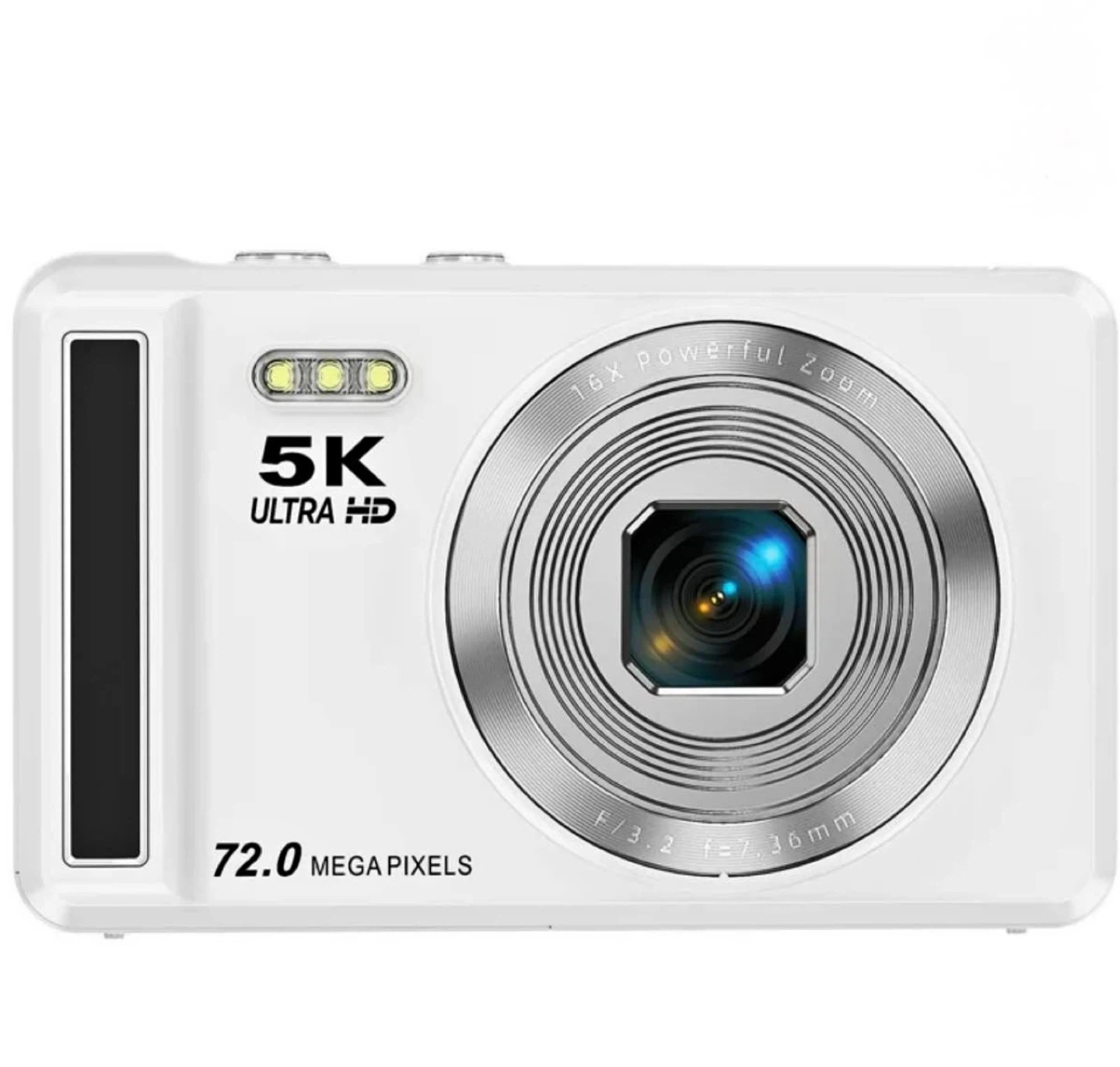 White 5K Ultra HD Digital Camera with 72MP and 16x Zoom