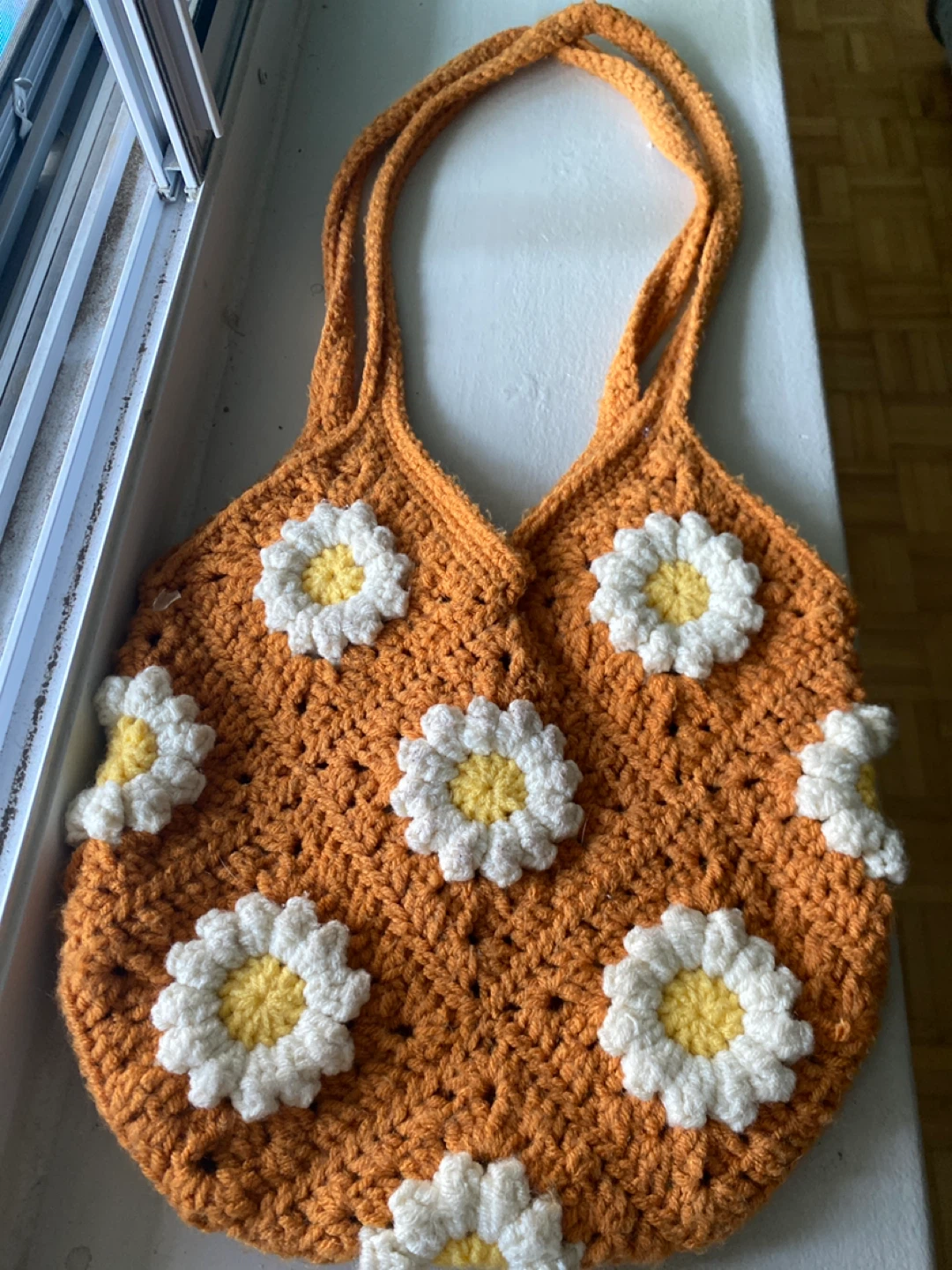 Handmade Crochet Daisy Tote Bag