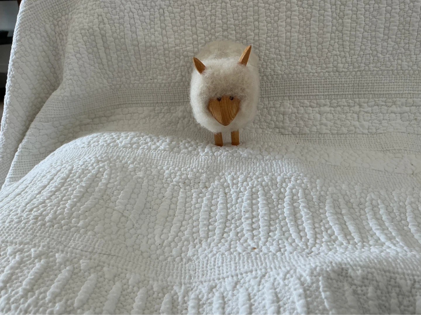 Wool Sheep Figurine with Wooden Legs
