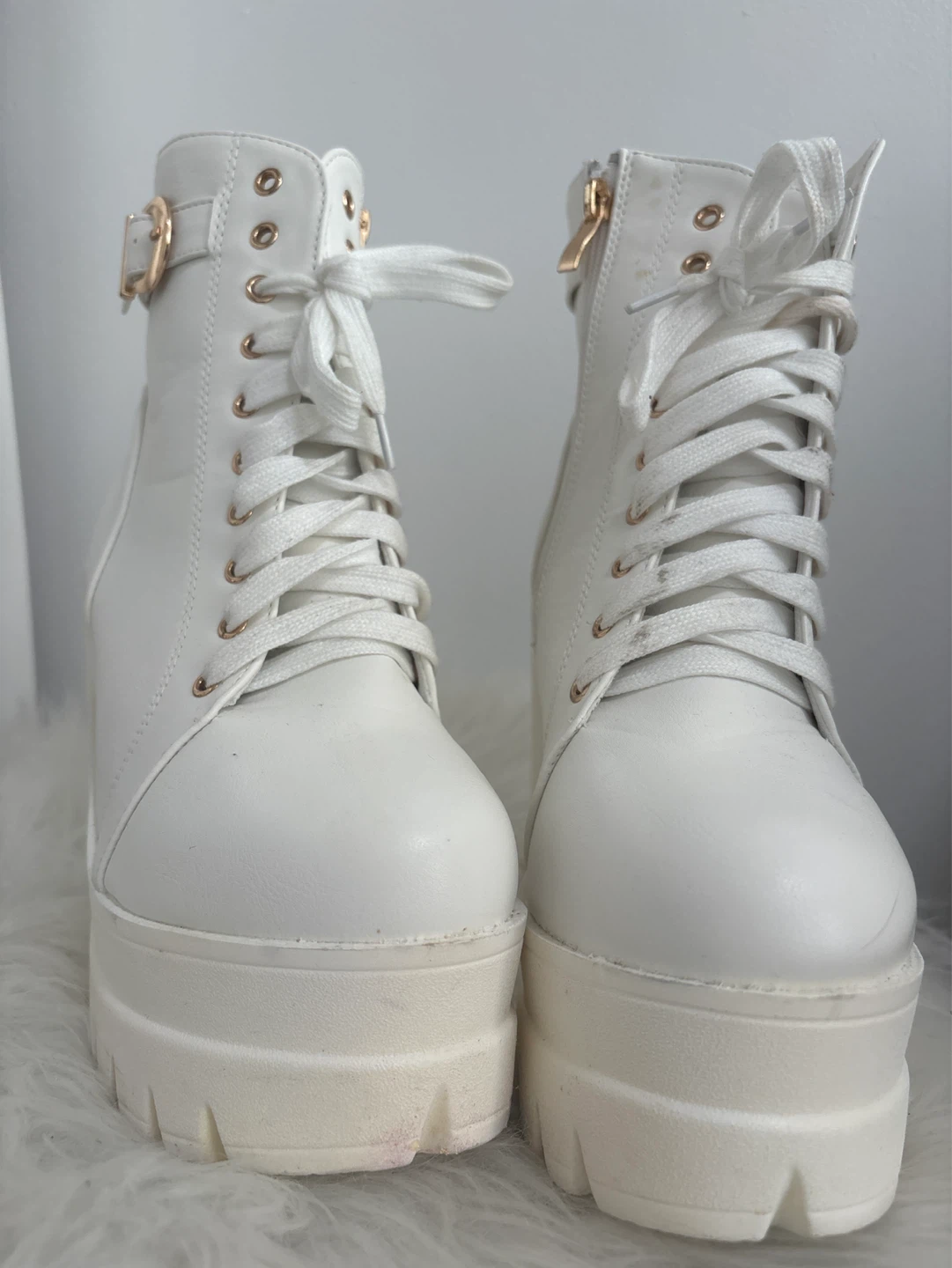 White Platform Combat Boots
