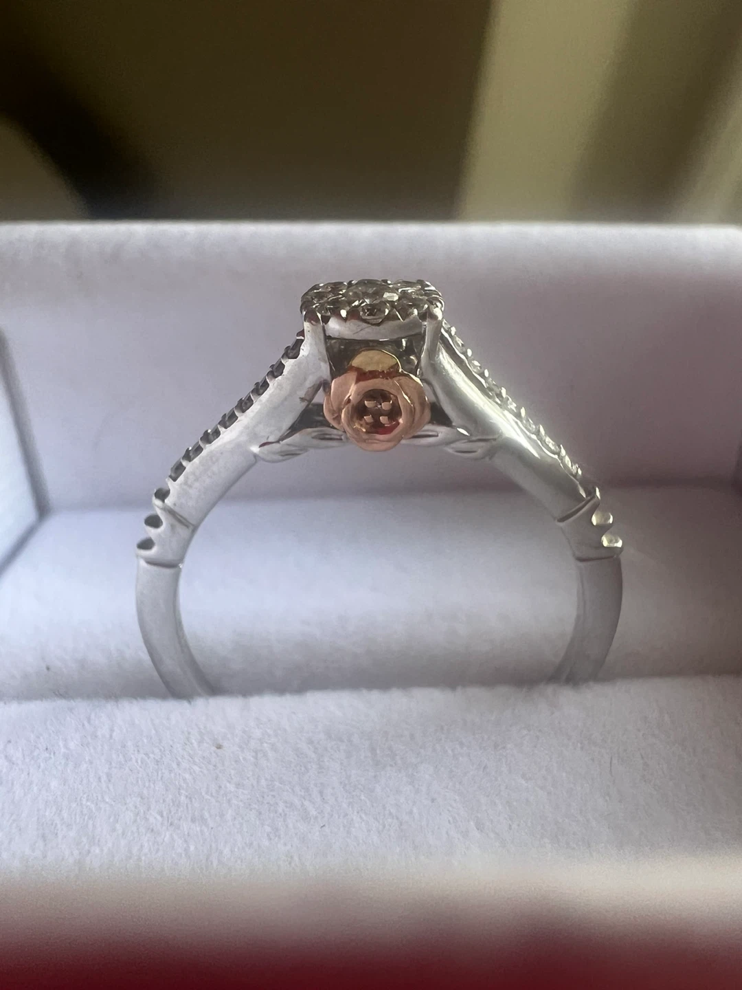 10K Diamond Ring with Rose Accent