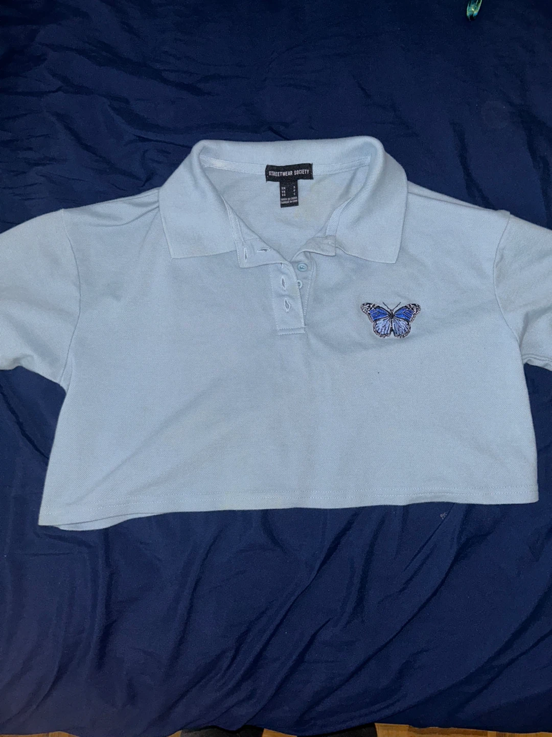 Streetwear Society Light Blue Butterfly Cropped Shirt Size S
