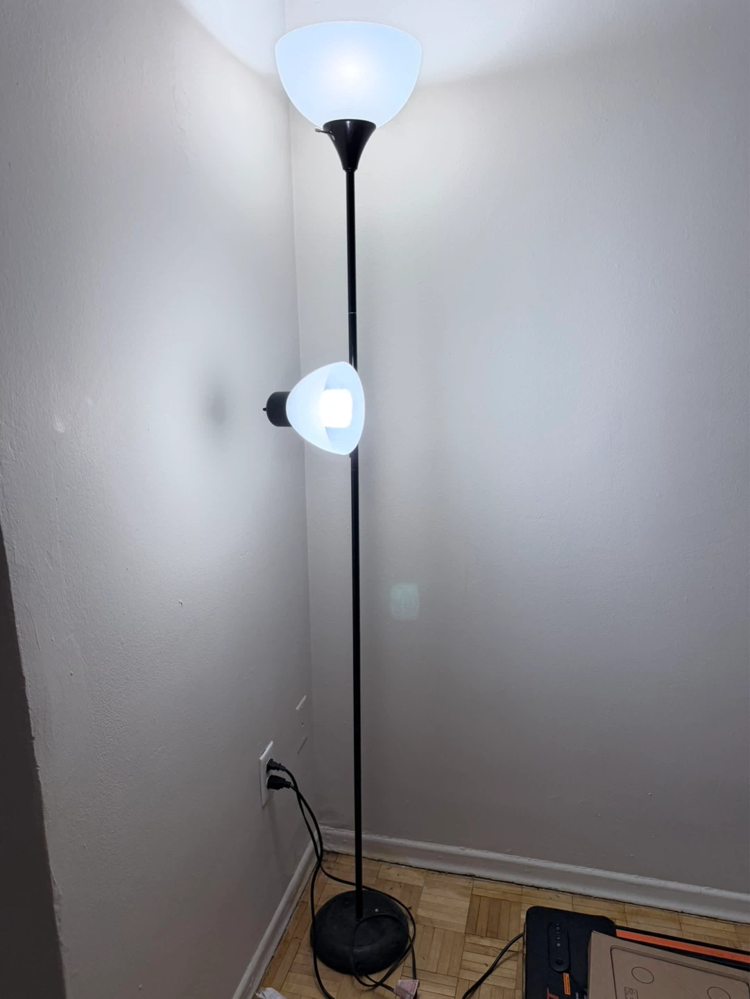 Black 2-Head Floor Lamp with Adjustable Reading Light