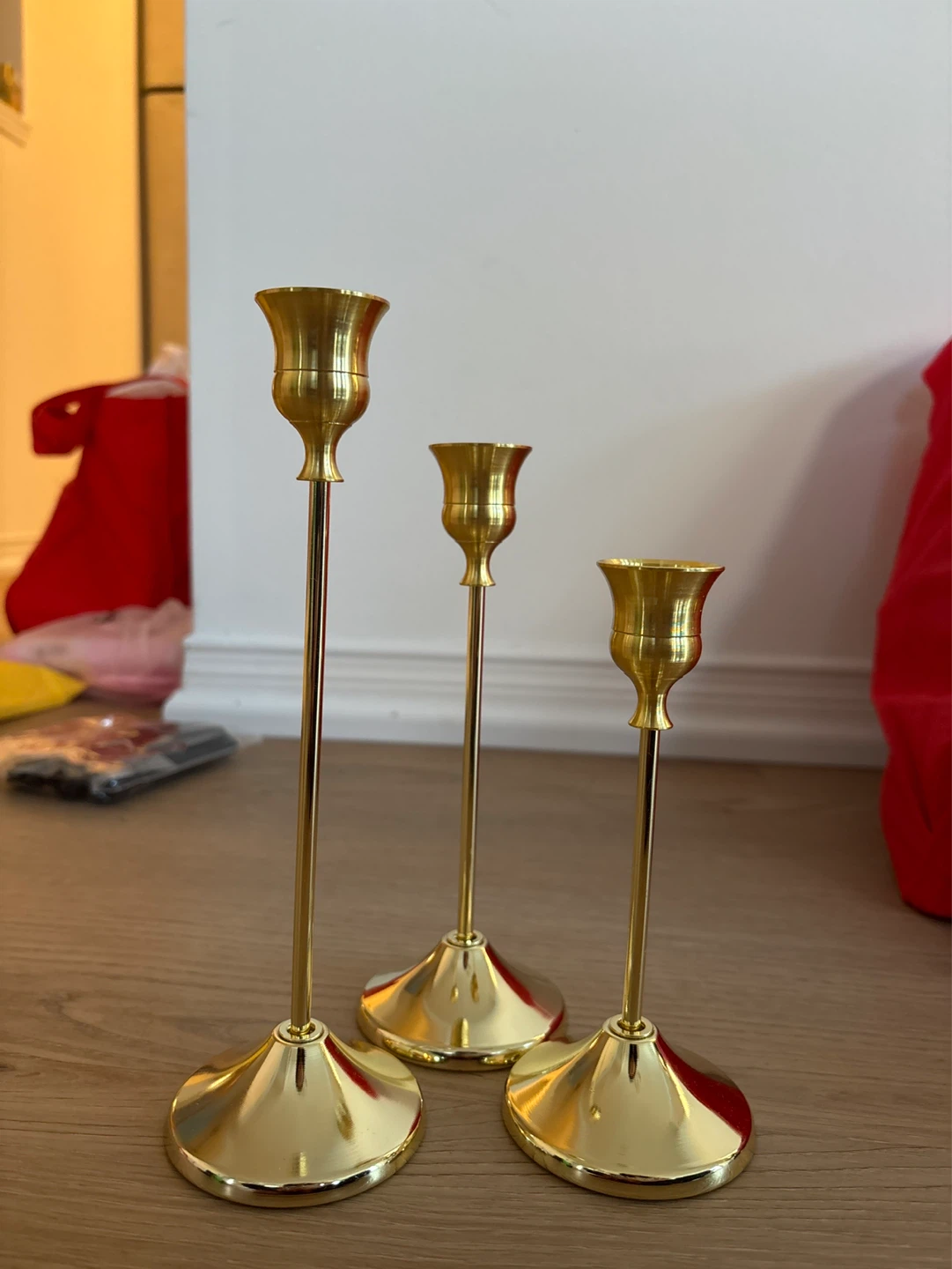 Gold Metal Candlesticks Two Sets of 3