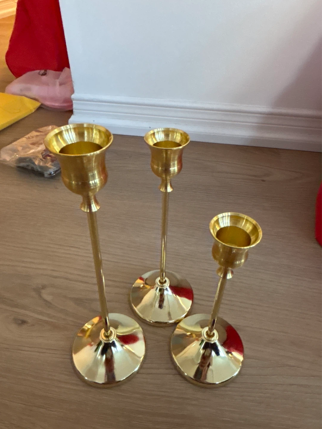 Gold Metal Candlesticks Two Sets of 3 - photo 2