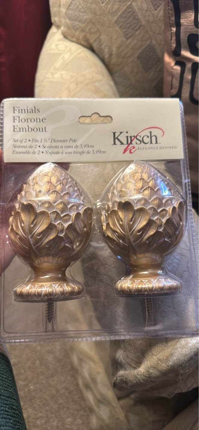 Kirsch Curtain Rod Finials Set of 2 - Wood & Gold Designs - photo 2