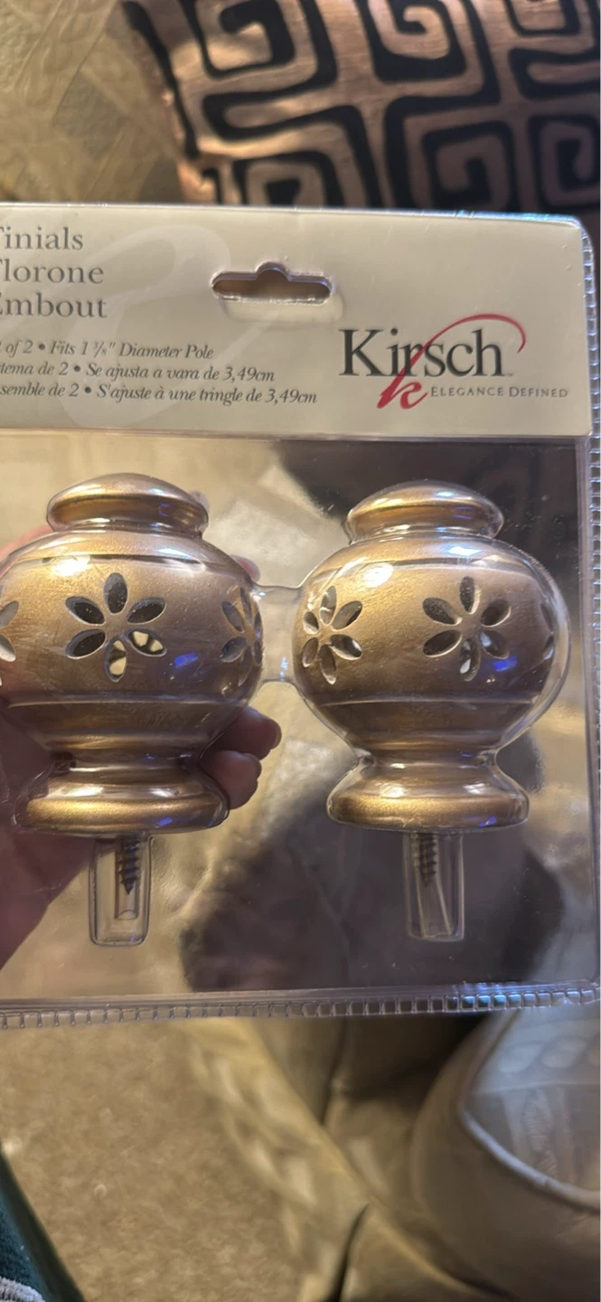 Kirsch Curtain Rod Finials Set of 2 - Wood & Gold Designs - photo 3