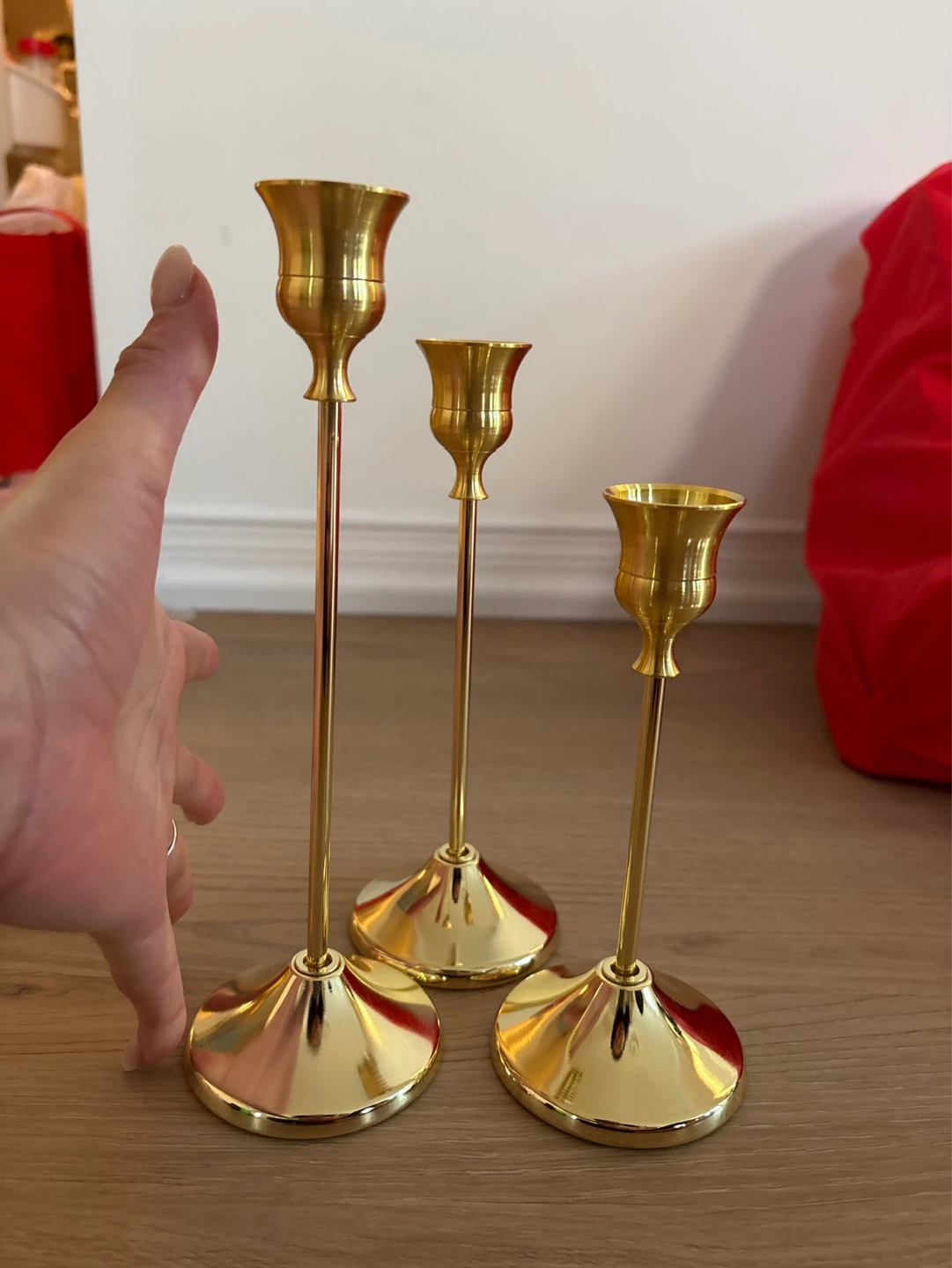 Gold Metal Candlesticks Two Sets of 3 - photo 3
