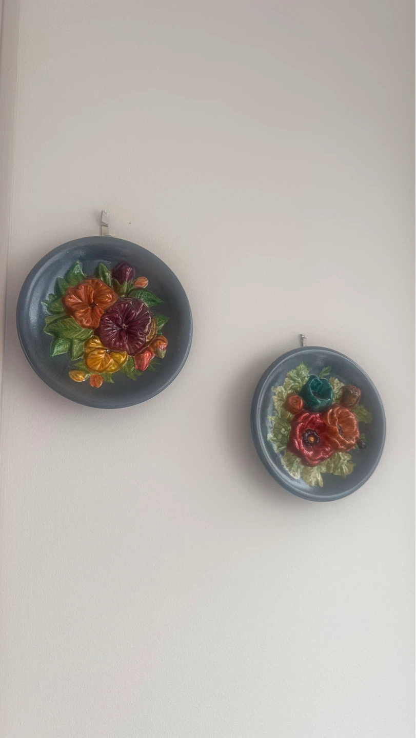 Vintage Floral Relief Wall Plaques (Set of 2)