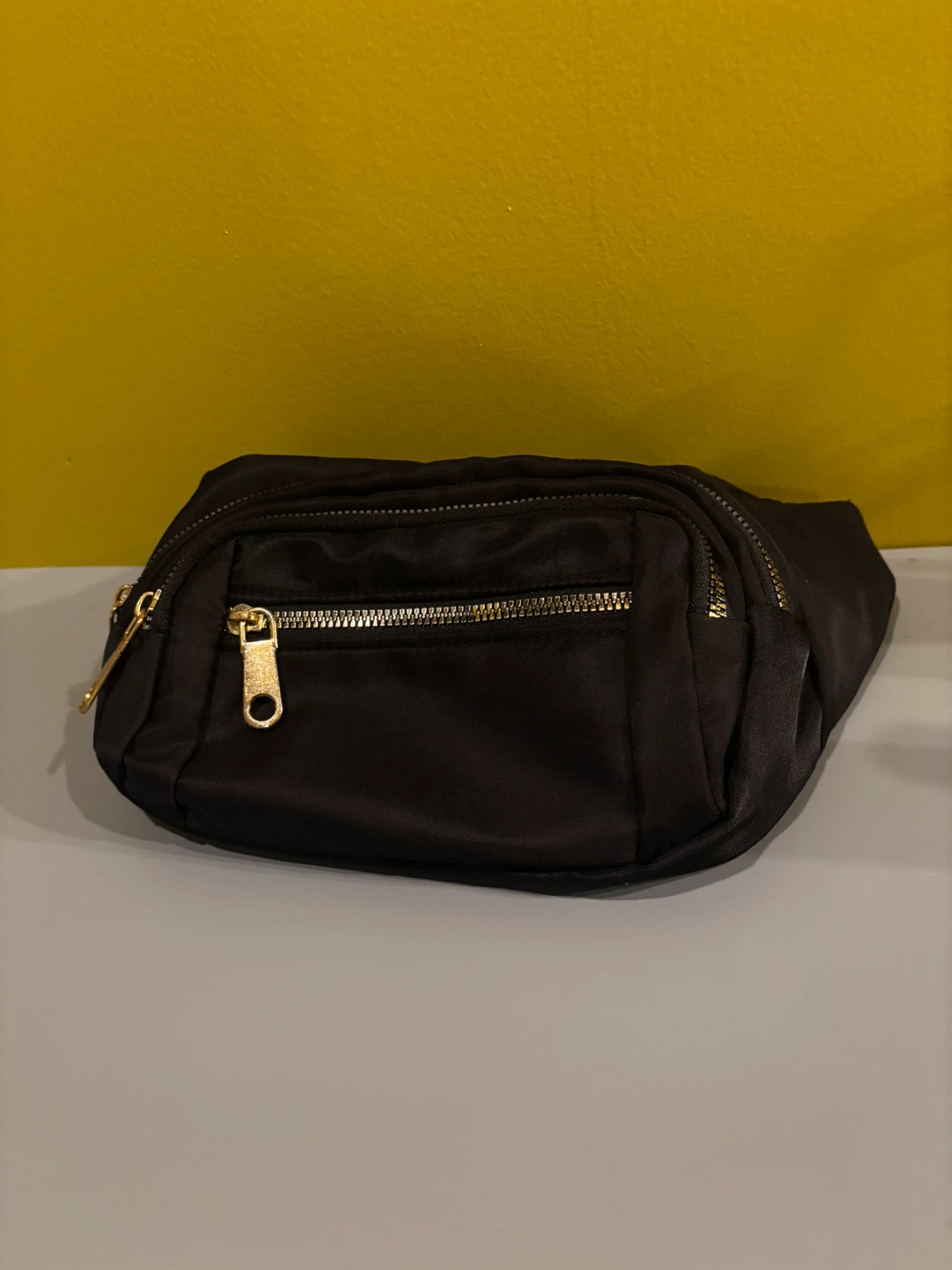 Black Fanny Pack with Gold Zippers