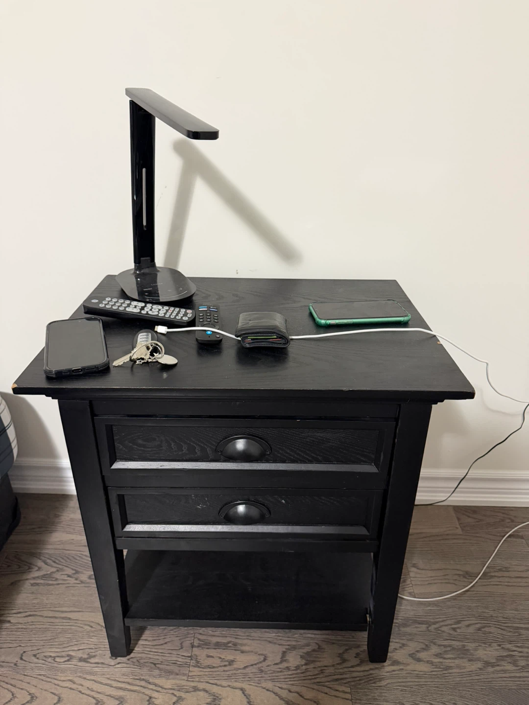Black Two-Drawer Nightstand with Shelf