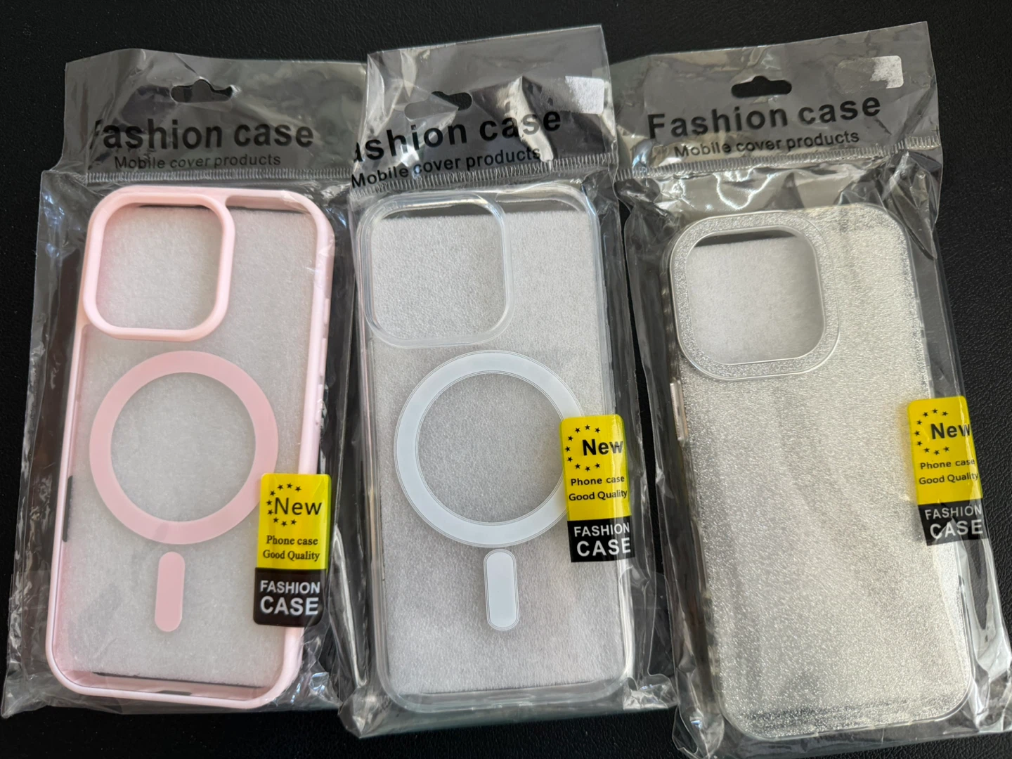 IPhone 16 pro Cases (Pink, Clear, Glitter Silver)