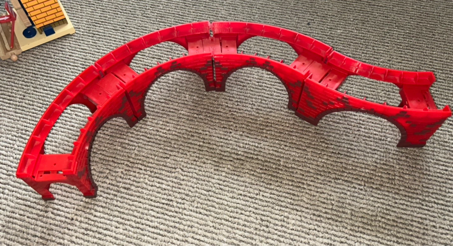 Red Wooden Train Track Bridge Risers