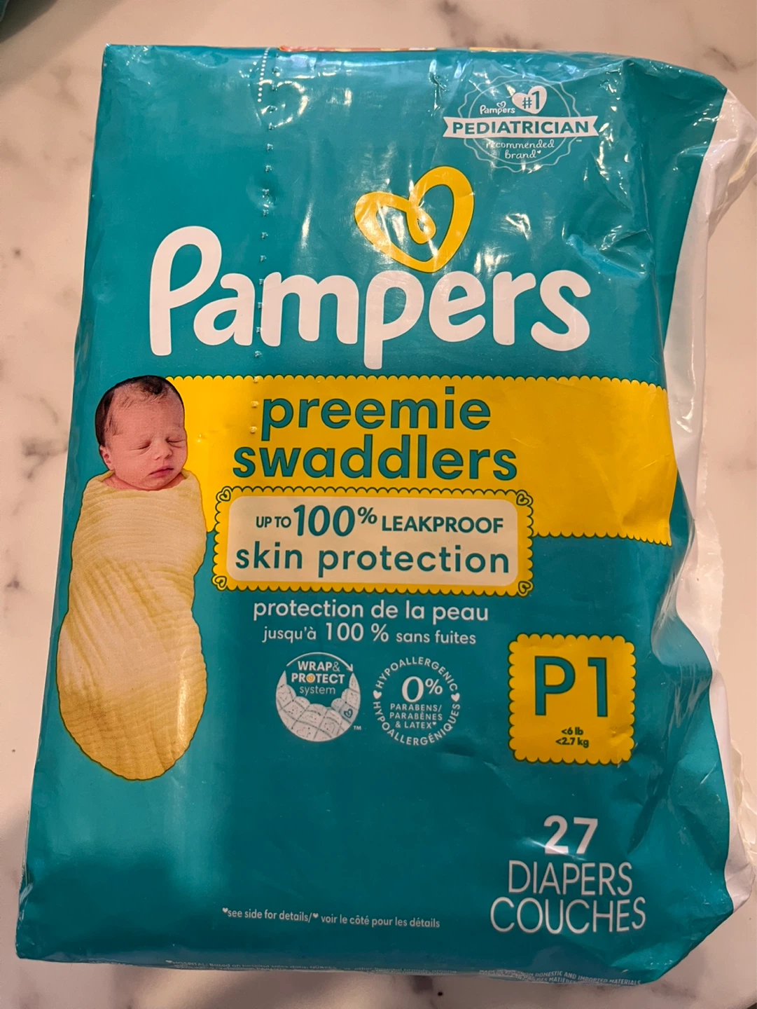 Pampers Swaddlers Preemie Diapers  Size  P1 - 27 Count